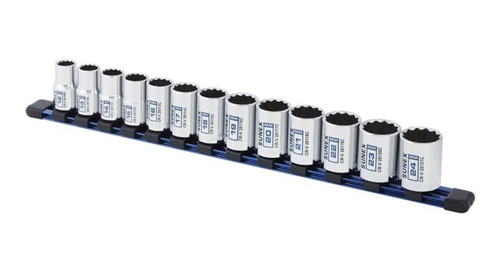 Sunex 1/2 Inch Drive 12 Pt Standard Metric Socket Rail 13 Piece Set, large image number 2