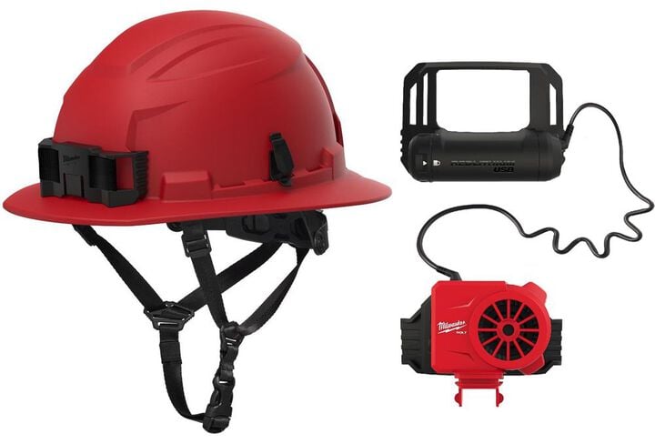 Milwaukee BOLT Red Full Brim Safety Helmet Type 2 Class E & USB Cooling Fan