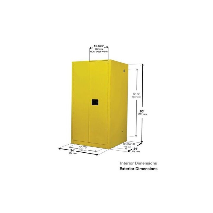 Justrite 60 Gallon Yellow Steel Self Close Flammable Cabinet, large image number 3