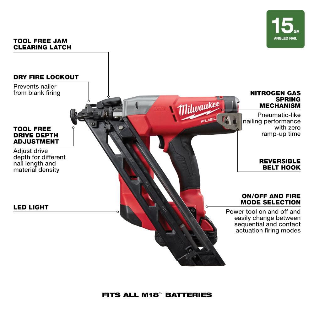 Milwaukee M18 FUEL 15 Gauge Finish Nailer Kit 2743 21CT Acme Tools