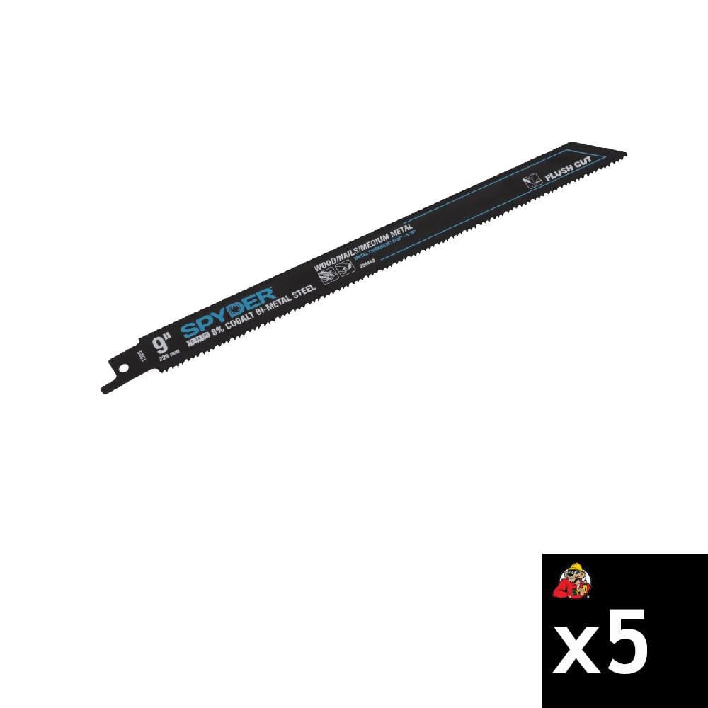 Spyder 9 Inch 10-14 TPI Bi-Metal Flush Cut Reciprocating Saw Blade, 5 Pieces - 200440-5