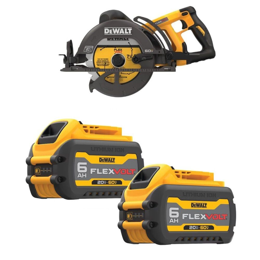 DEWALT 60V MAX 7-1/4 Inch Cordless Saw & 20/60V MAX Li-Ion Battery Bundle - DEW000011330