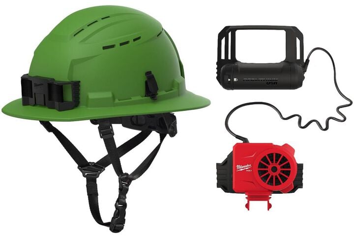 Milwaukee BOLT Full Brim Vented Safety Helmet Type 2 Class C & Cooling Fan Green