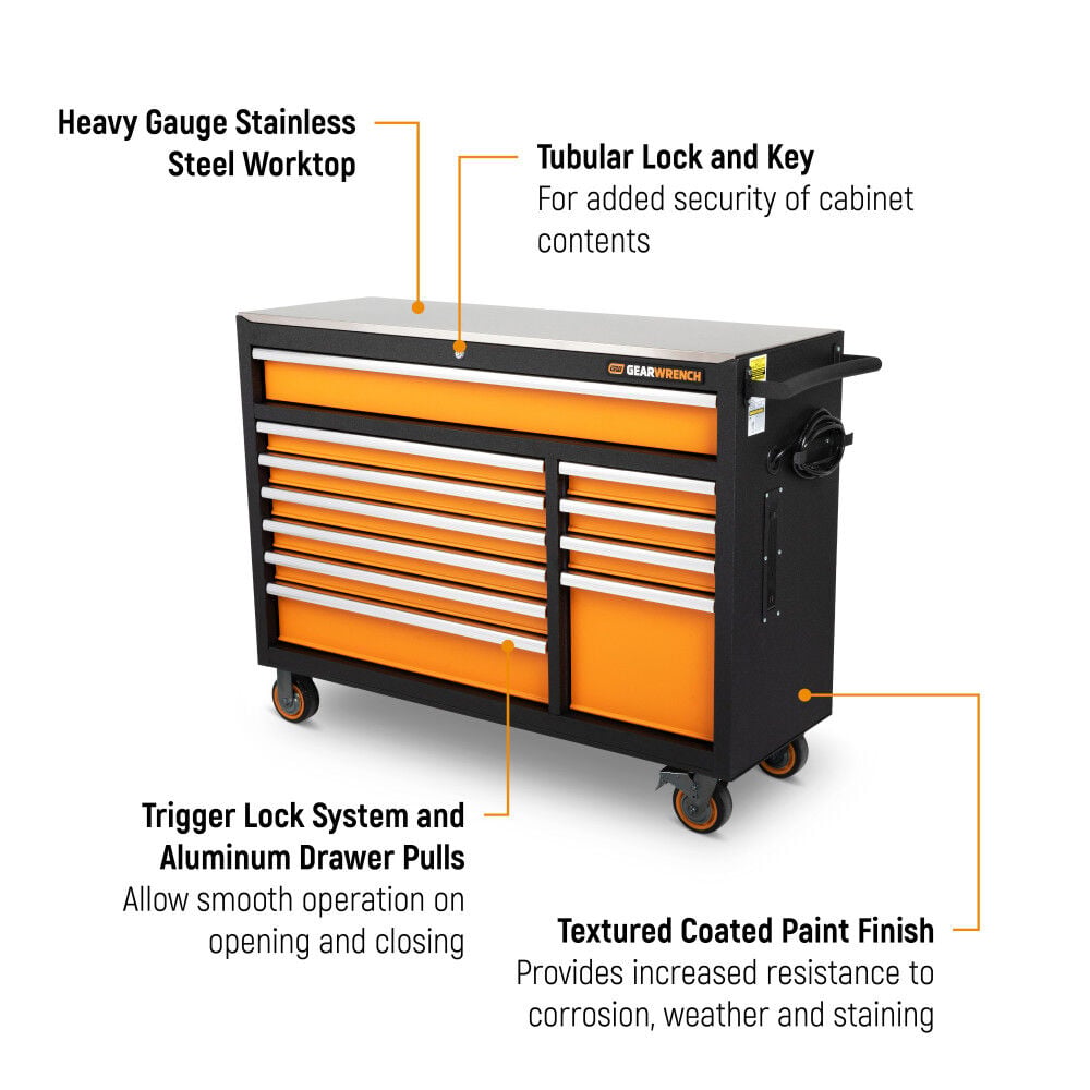 GEARWRENCH 52 in 11 Drawer GSX Series Rolling Tool Cabinet with Stainless Steel Worktop, large image number 3