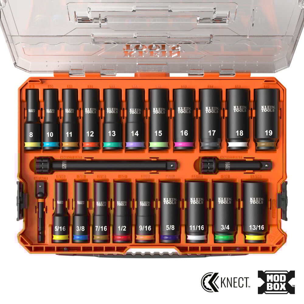 Klein Tools Knect Deep-Well 3/8 Inch Drive Socket Set, Sae And Metric, 23 Pieces Klein Tools Knect Deep-Well 3/8 Inch Drive Socket Set, Sae And Metric, 23 Pieces