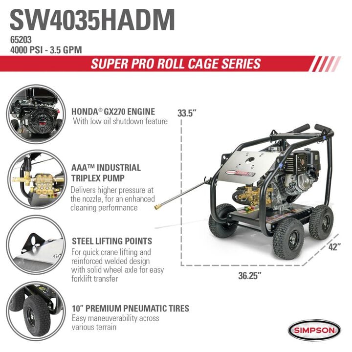 Simpson SuperPro Roll-Cage 4000 PSI 3.5 GPM Gas Powered Cold Water Pressure Washer with 5 Spray Tips, large image number 8