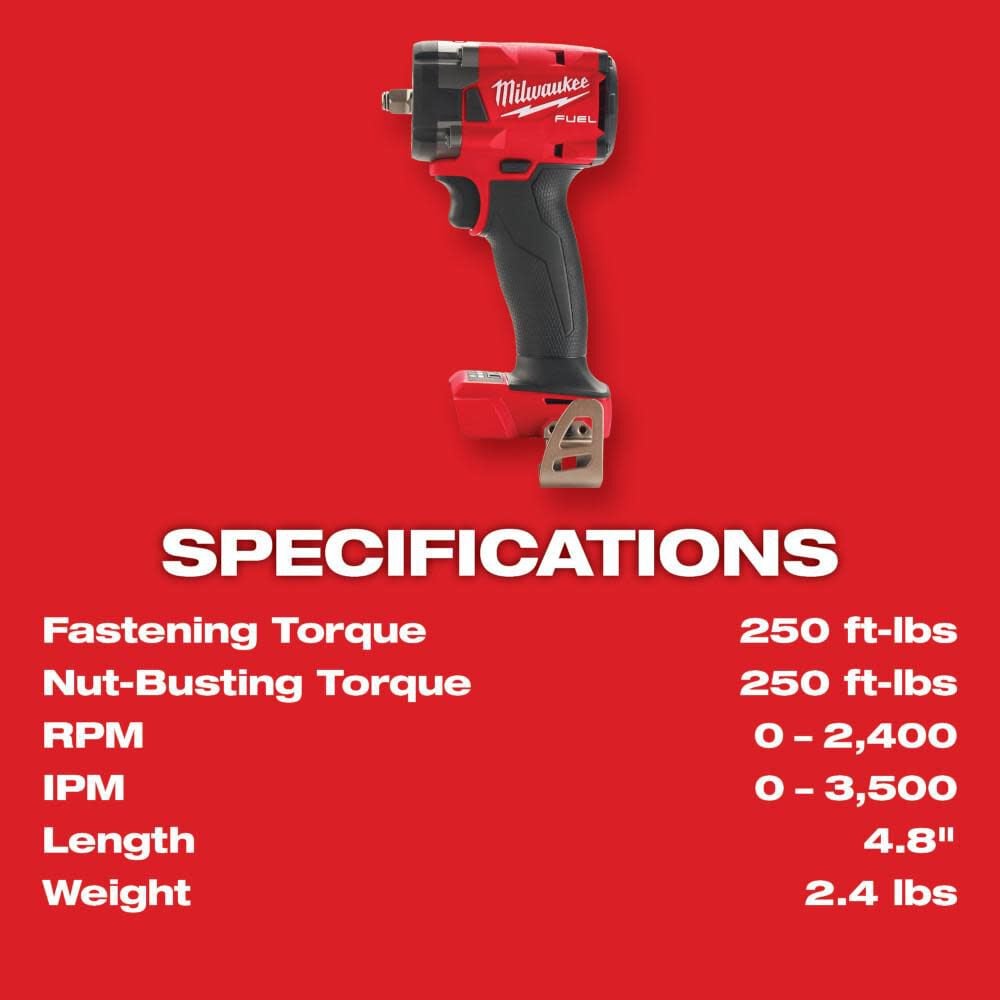 Milwaukee M18 Fuel 3 8 Compact Impact Wrench With Friction Ring Bare Tool 2854 20 - Image 7