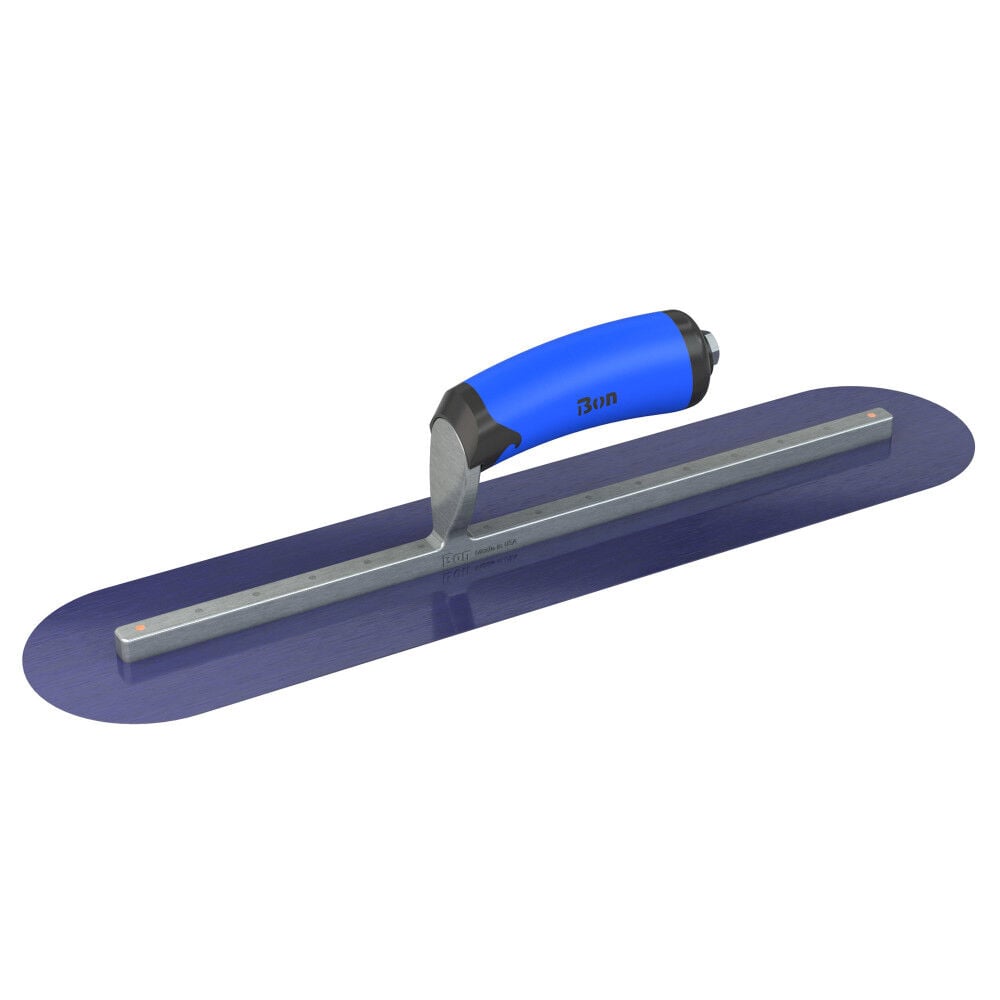 Bon Tool Finish Trowel Round Blue Steel 18 Inch x 4 Inch with Comfort Grip Handle - 67-154