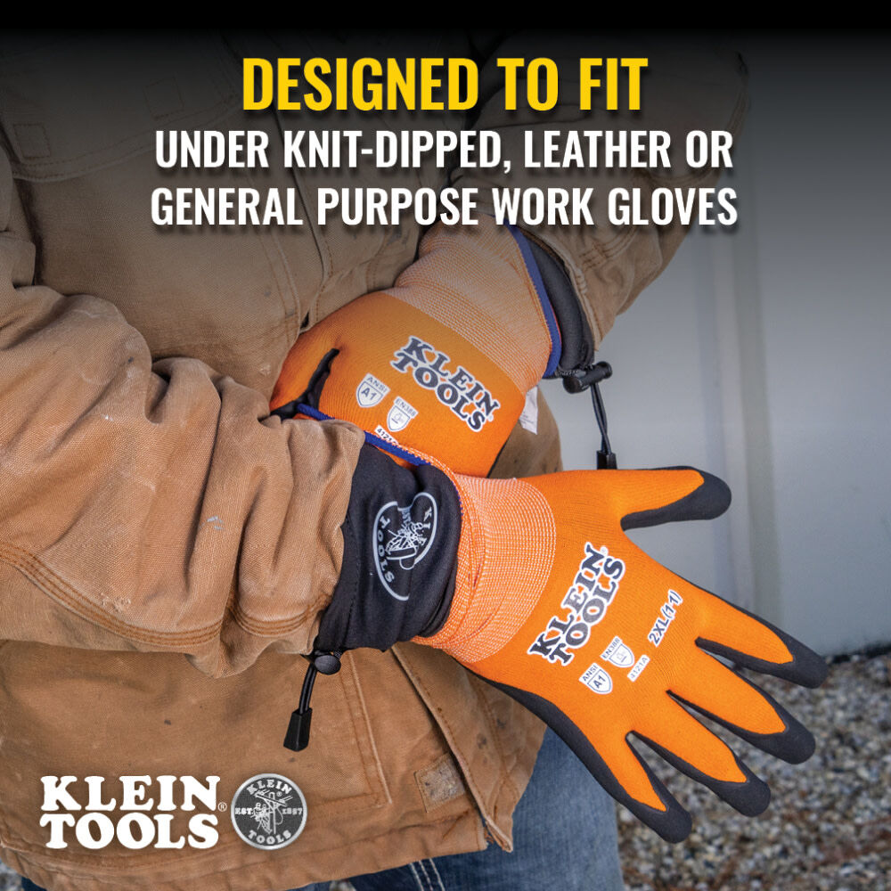 Klein Tools Rechargeable Heated Work Glove Liners with Knit Dipped Gloves, Large, large image number 3