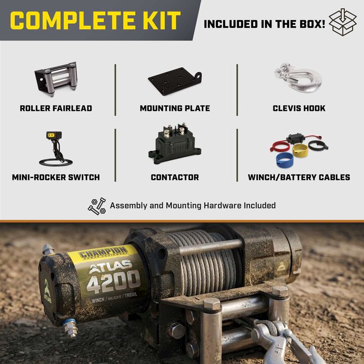 Champion Power Equipment ATLAS 4200 lb ATV/UTV Steel Cable Winch Kit with Mini-Rocker, large image number 6