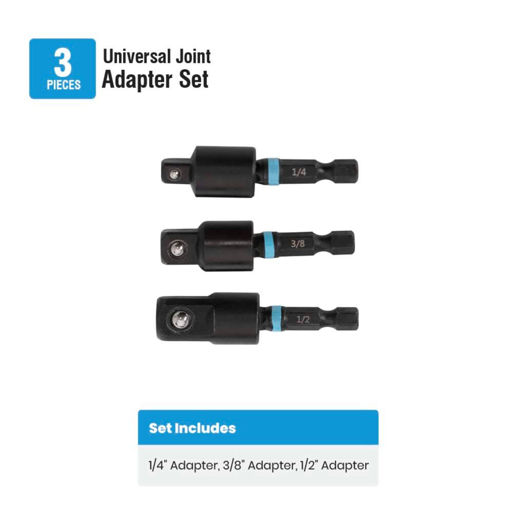 Spyder 3 Inch Swivel Joint Socket Adapter Set, 1/4, 3/8, and 1/2 Inch, 3 Pieces, large image number 3
