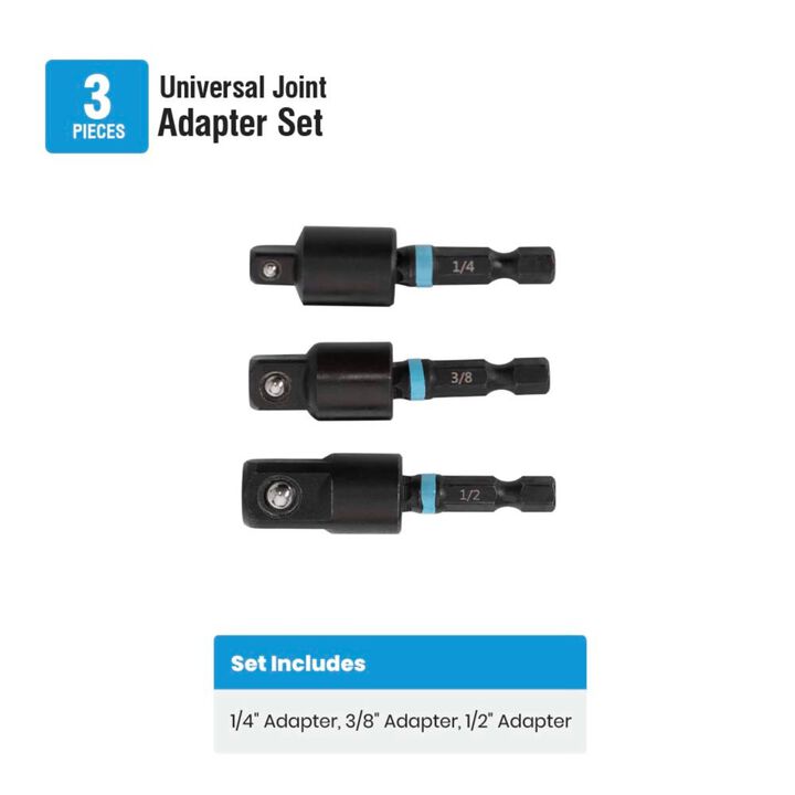 Spyder 3 Inch Swivel Joint Socket Adapter Set, 1/4, 3/8, and 1/2 Inch, 3 Pieces, large image number 2