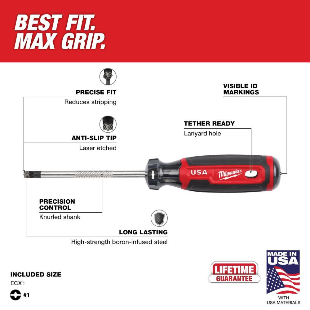Milwaukee #1 ECX 4inch Cushion Grip Screwdriver (USA), large image number 3
