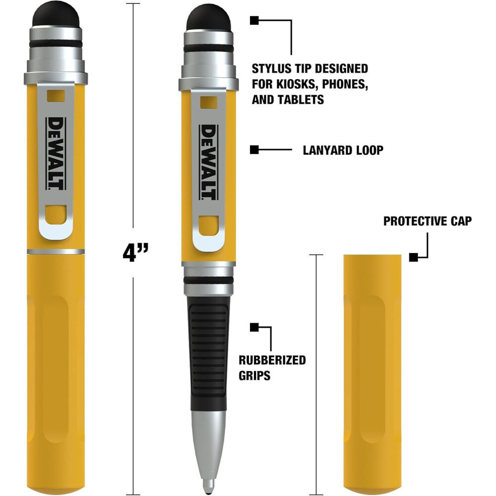 DEWALT Yellow/Black Premium 3-in-1 Stylus Pocket Pen with Stylus Tip, large image number 3