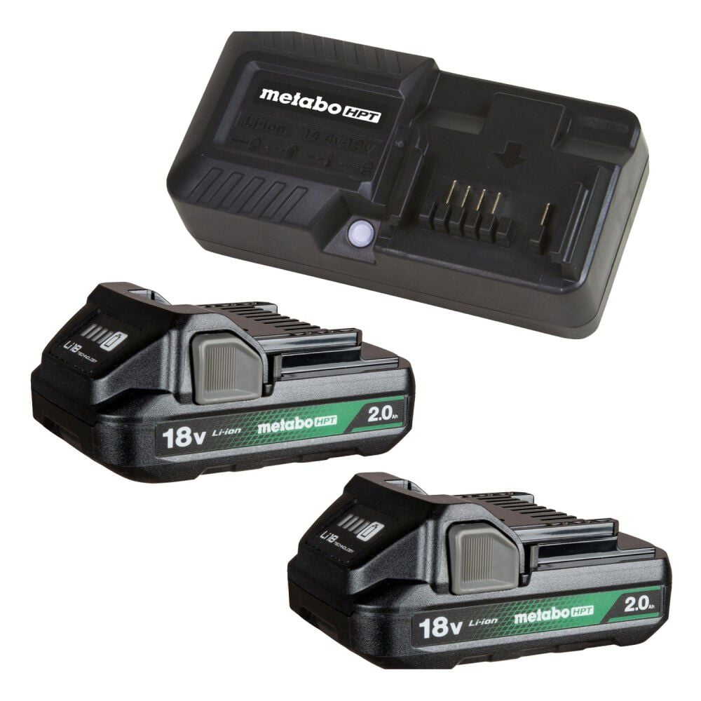 Metabo HPT 18V Lithium Ion 2.0Ah Batteries with Charge Indicators and Charger Kit - UC18YKSLQBYM