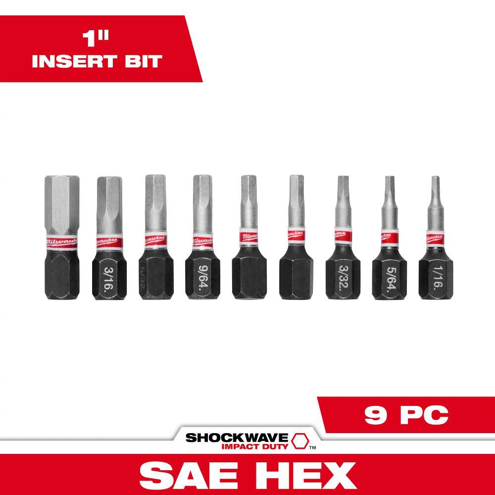 くー Milwaukee SHOCKWAVE 9-Piece Impact Hex Insert Bit Set 48-32