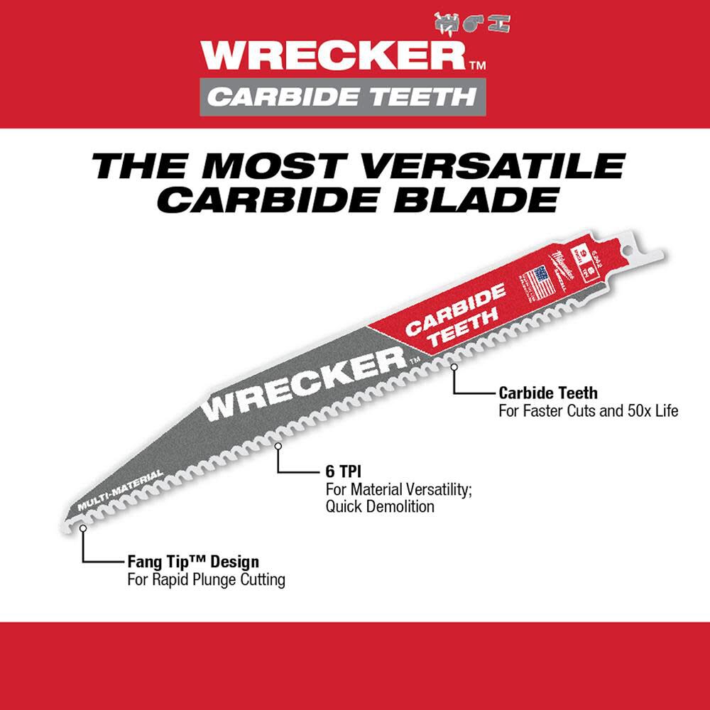 Milwaukee 6inch 6 TPI THE WRECKER with Carbide Teeth SAWZALL Blade 1PK, large image number 5