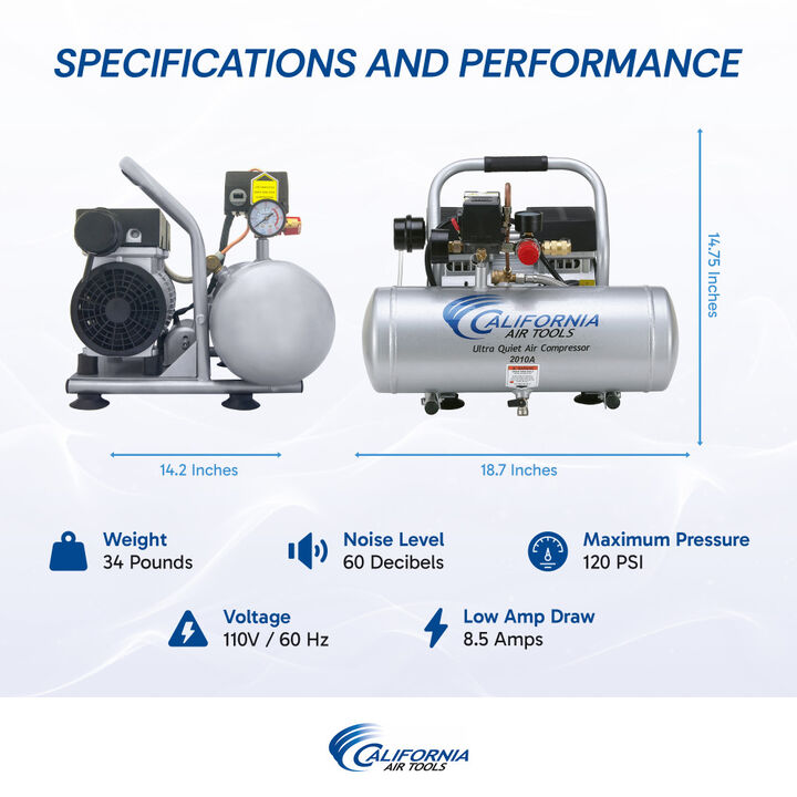California Air Tools Ultra Quiet Oil-Free Corded 1HP 2 Gallon Aluminum Tank Air Compressor, large image number 3