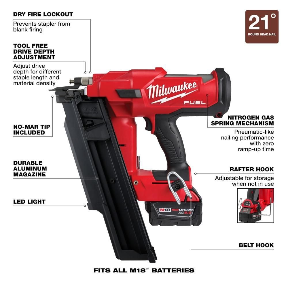 Milwaukee M18 FUEL 21 Degree Framing Nailer Kit, large image number 8