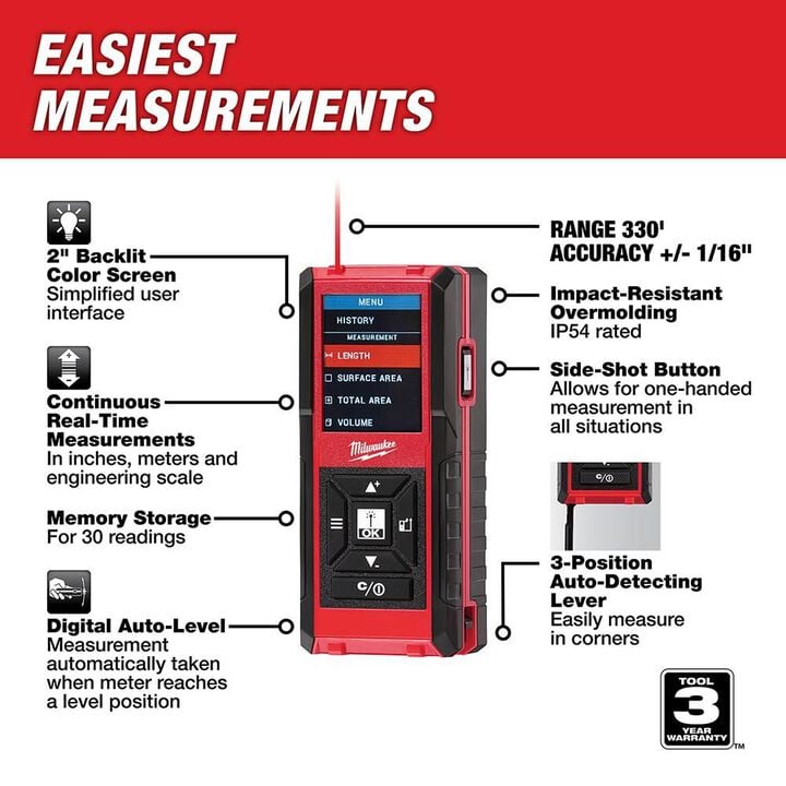 Milwaukee 330 Ft. Laser Distance Meter, large image number 1