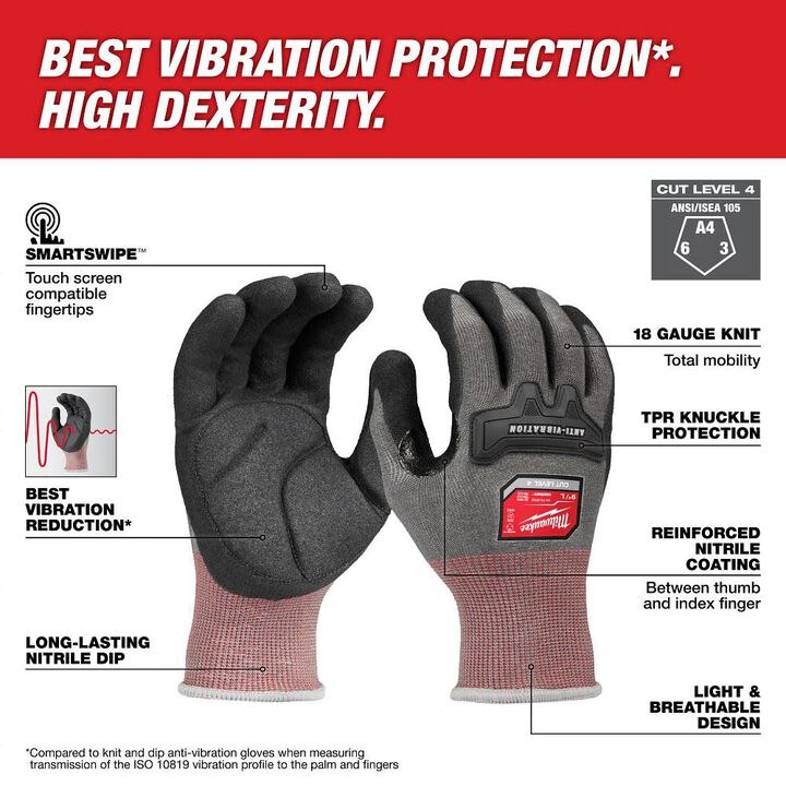 Milwaukee Anti-Vibration Cut Level 4 High Dexterity Nitrile Dipped Glove, XL, large image number 1