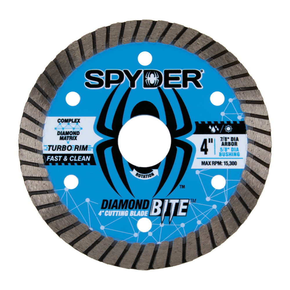 Spyder 4 Inch Wet/Dry Turbo Rim Diamond Blade for Angle Grinders, 7/8 Inch Arbor, large image number 1