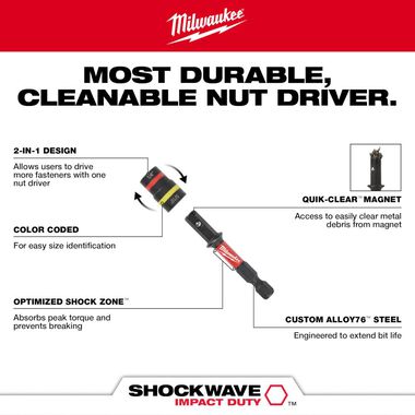 Milwaukee SHOCKWAVE Impact Duty 1/4 in and 5/16 in x 2-1/4 in QUIK-CLEAR 2-in-1 Magnetic Nut Driver, large image number 3