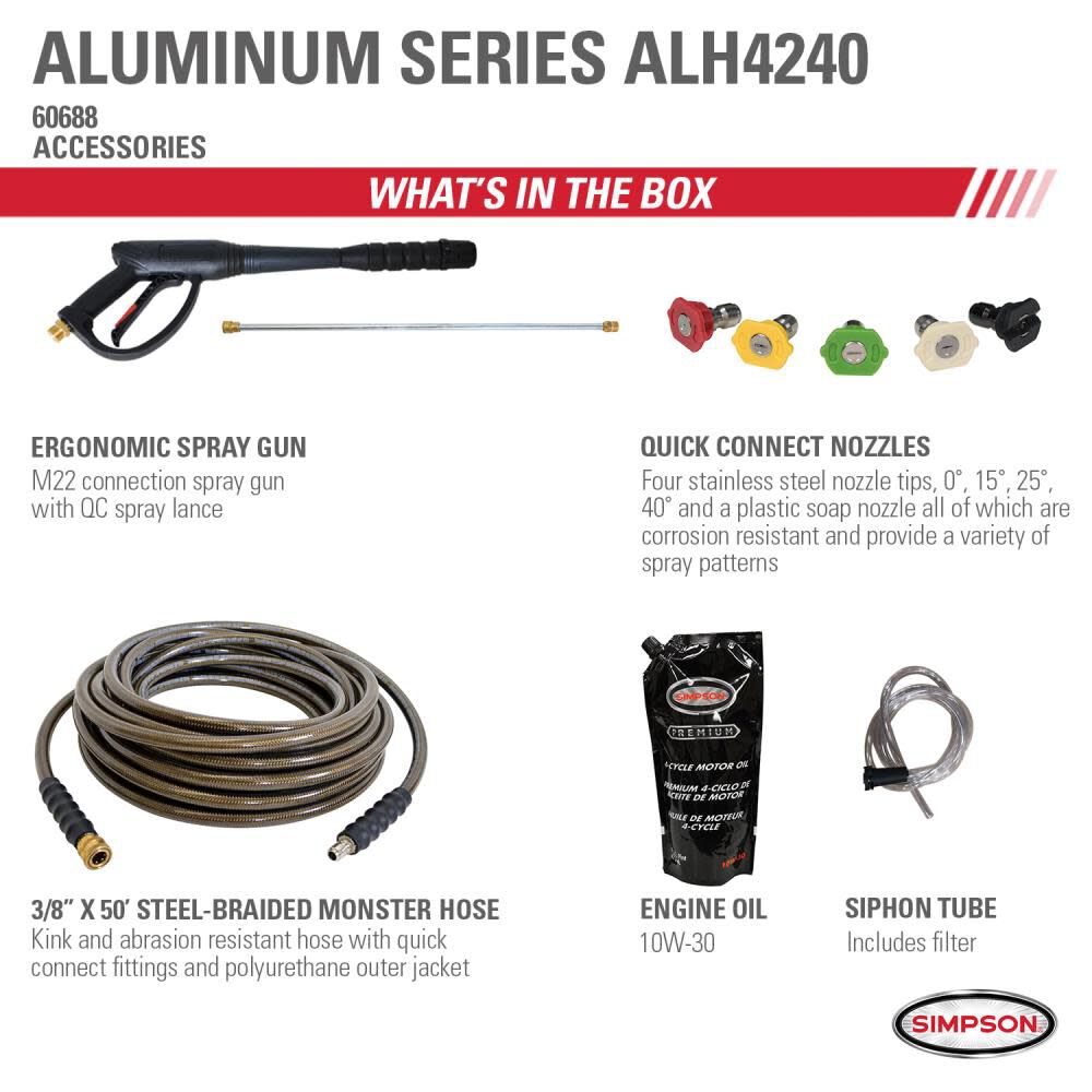 Simpson Aluminum Series 4200 PSI 4.0 GPM Gas Powered Cold Water Pressure Washer with 5 Spray Tips, large image number 10