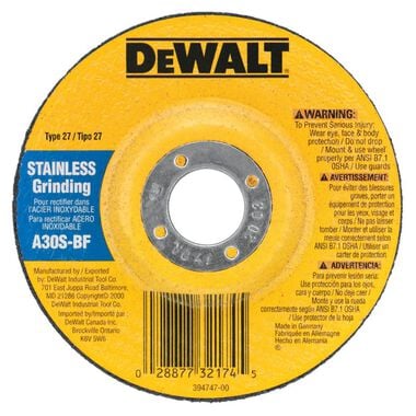 DEWALT 4-1/2-in x 1/4-in x 7/8-in Stainless GR WH, large image number 0