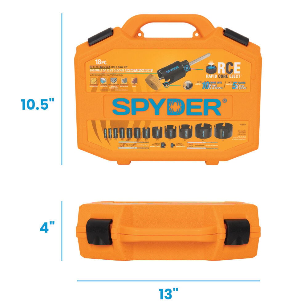 Spyder TCT Hole Saw Kit, 12 Saws, 2 RCE Arbors & 4 Pilot Bits 18 Pieces, large image number 8