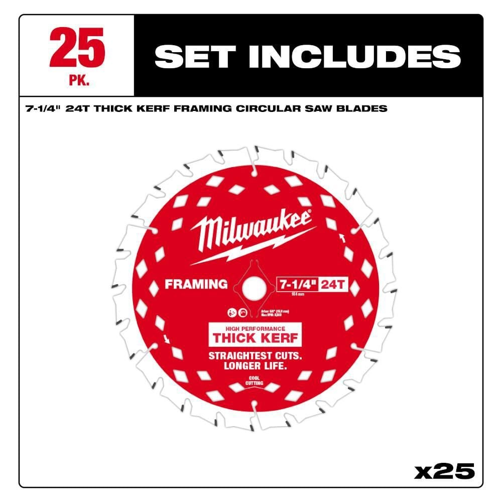 Milwaukee 7-1/4 Inch 24T Thick Kerf Framing Circular Saw Blade Contractor Pack - 25 Pack, large image number 3