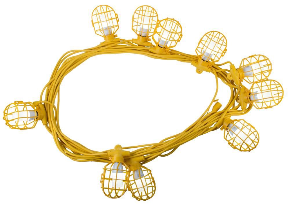 Bergen Industries 100 Ft. 14/2 SJTW 10-Cage Temporary Work Light Stringer 15A Male/Female Ends Yellow, large image number 1