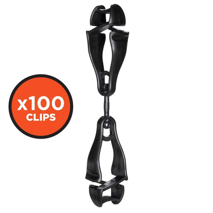 Ergodyne Squids 3420-BULK Swivel Glove Clip Holder Dual Clips Black 100 Pieces