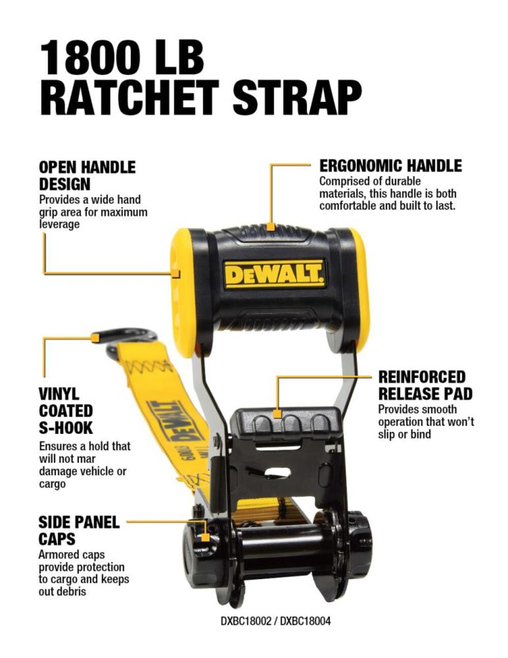 DEWALT 1.25 Inch x 12 Foot Ratchet Tie Down Strap 1800 LB Break Strength, large image number 4