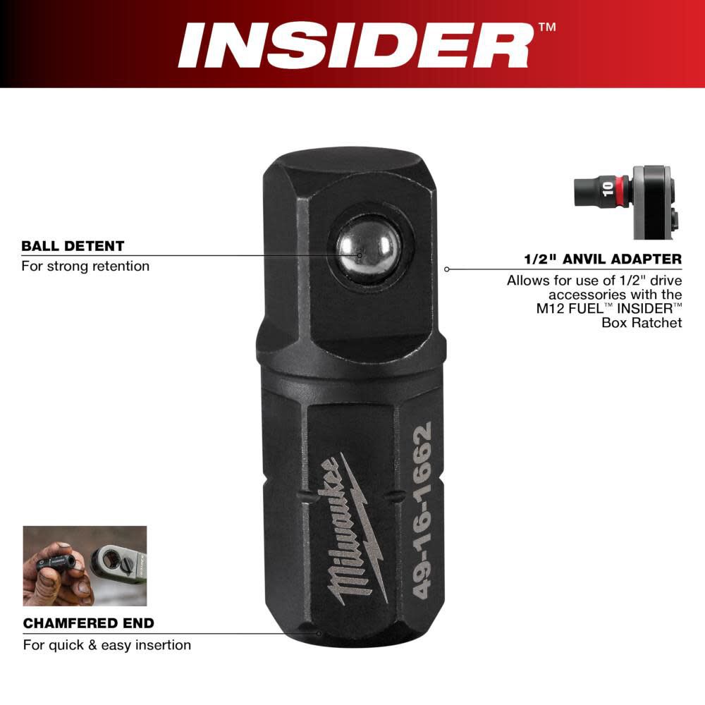 Milwaukee INSIDER Box Ratchet 1/2 in Anvil Adapter 49-16-1662 