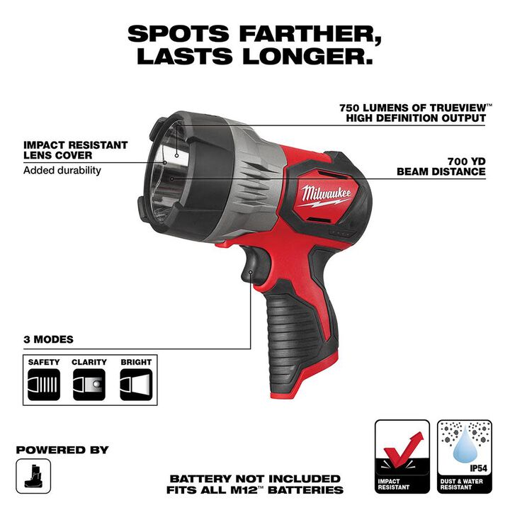 Milwaukee M12 TRUEVIEW LED Spotlight (Bare Tool), large image number 1