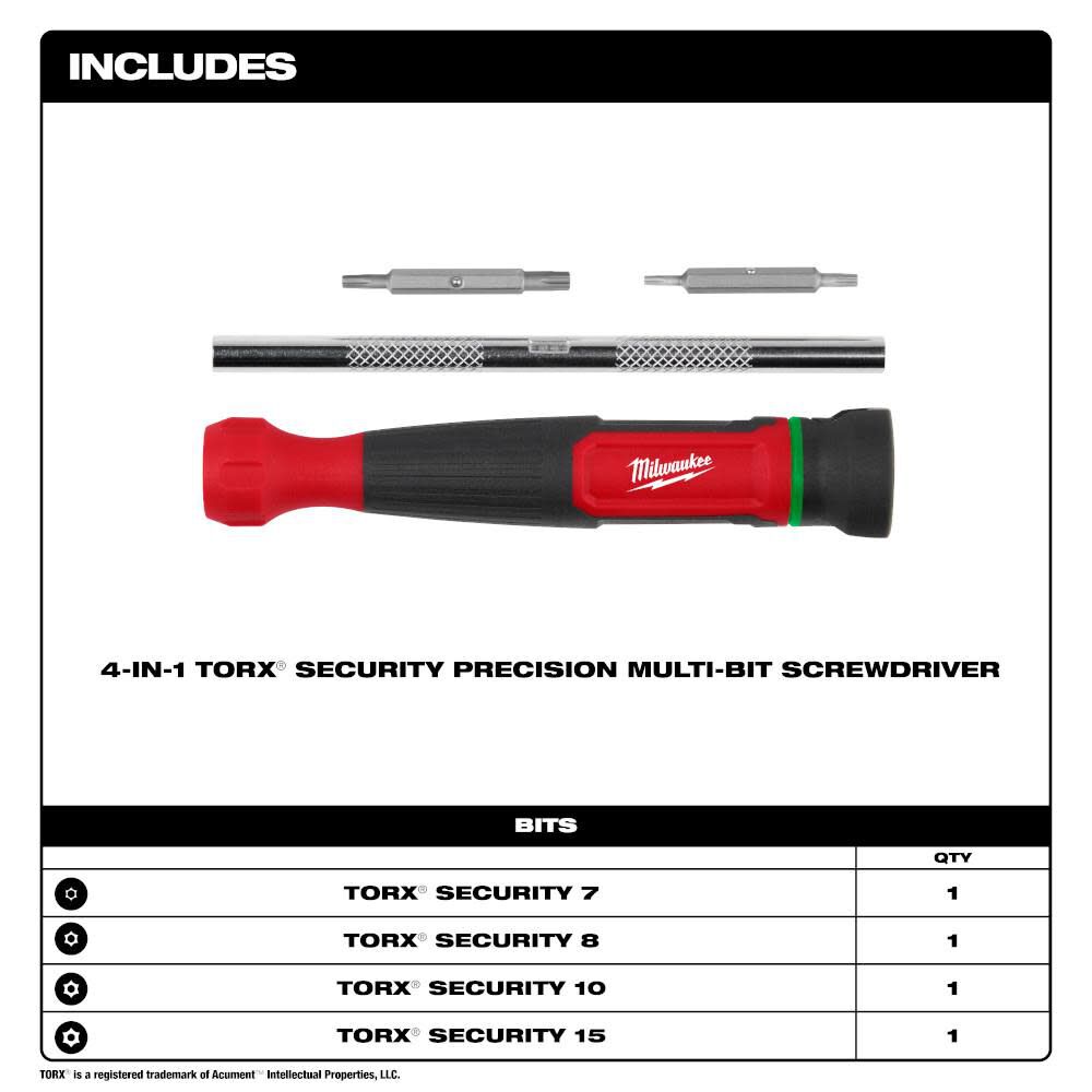 Milwaukee 4-in-1 TORX Security Precision Multi-Bit Screwdriver, large image number 4