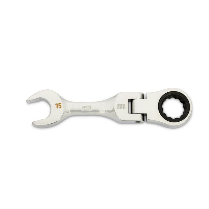 GEARWRENCH 15mm 90-Tooth 12 Point Stubby Flex Combination Ratcheting Wrench, large image number 0