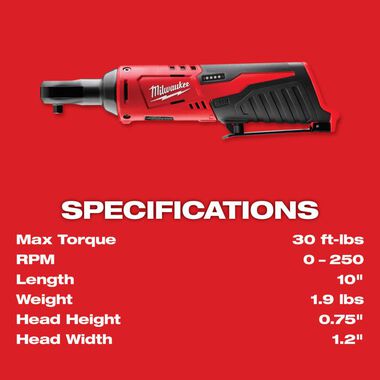 Milwaukee M12 Cordless 1/4 In. Ratchet (Bare Tool), large image number 2