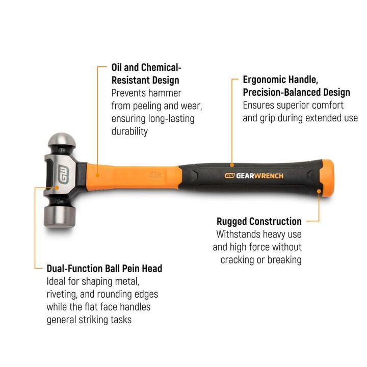GEARWRENCH 24 Oz Ball Pein Hammers with Fiberglass Handles, large image number 1