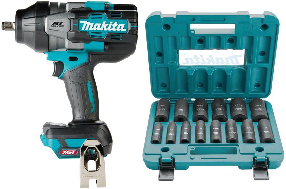 Makita 40V Max XGT Brushless Cordless 4 Speed High Torque 1/2 Inch Square Drive Impact Wrench (Tool Only) & 14pc Deep Impact Socket Set Bundle, large image number 1