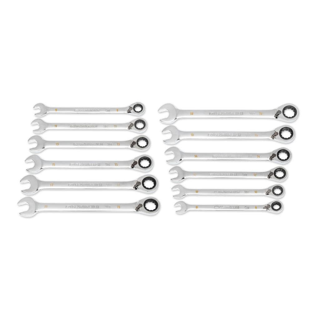 GEARWRENCH Ratcheting Wrench Set with Wrench Roll 90 Tooth 12 Point Metric Reversible 12pc - 86628