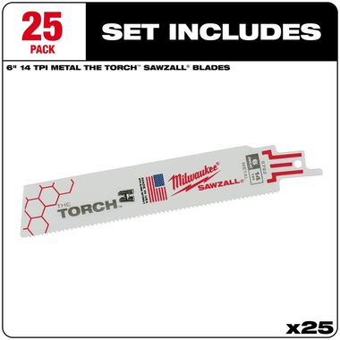 Milwaukee 6 in. 14 TPI THE TORCH SAWZALL Blade 25PK, large image number 1