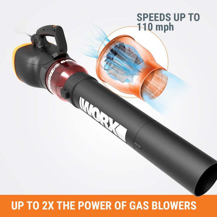 Worx 12-Amp 600-CFM 110-MPH Medium-Duty Corded Electric Leaf Blower, large image number 4