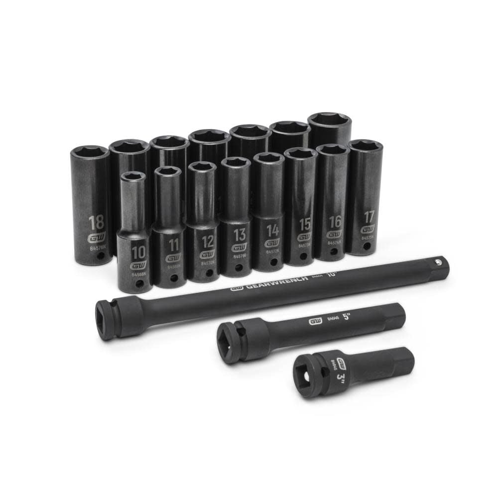 GEARWRENCH 1/2in Drive Deep Metric Impact Socket Set 18pc, large image number 1