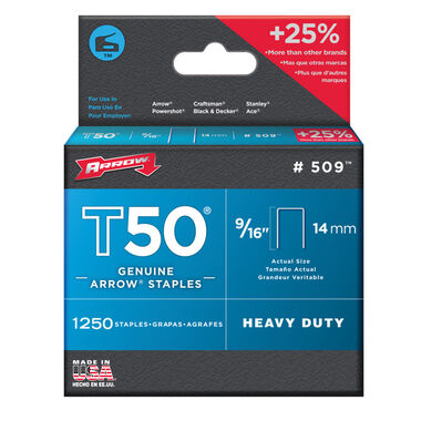 Arrow Fastener 9/16 inch T50 type staples box of 1250, large image number 0