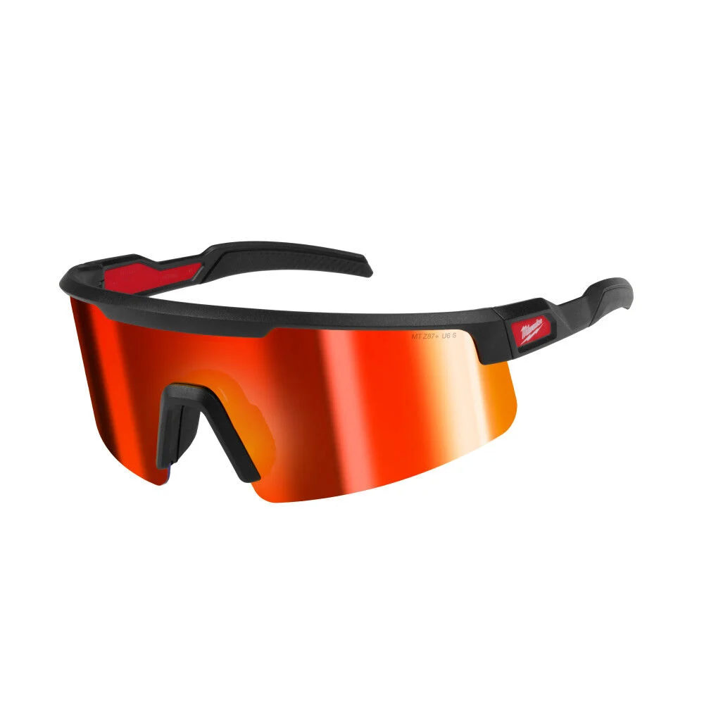 Milwaukee Wrap Around Safety Glasses, Red Mirrored Anti-Scratch Lenses, Black Frame, large image number 1