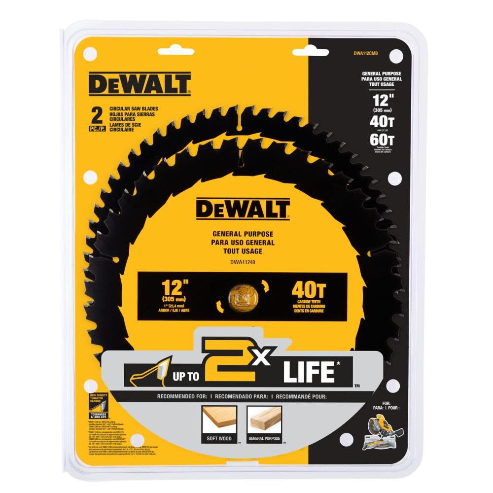 DEWALT 12in 40T 60T Circular Saw Blades 2pk DWA112CMB Acme Tools