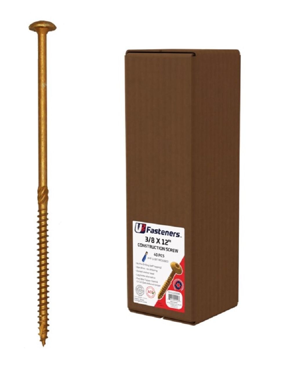 U2 Fasteners Construction Screw 3/8 Inch X 12 Inch, 300ct, large image number 1