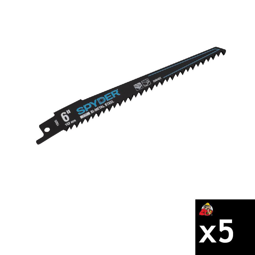 Spyder 6 Inch 6 TPI Bi-Metal Wood & Plastic Plunge Reciprocating Blade, 5 Pieces - 200432-5